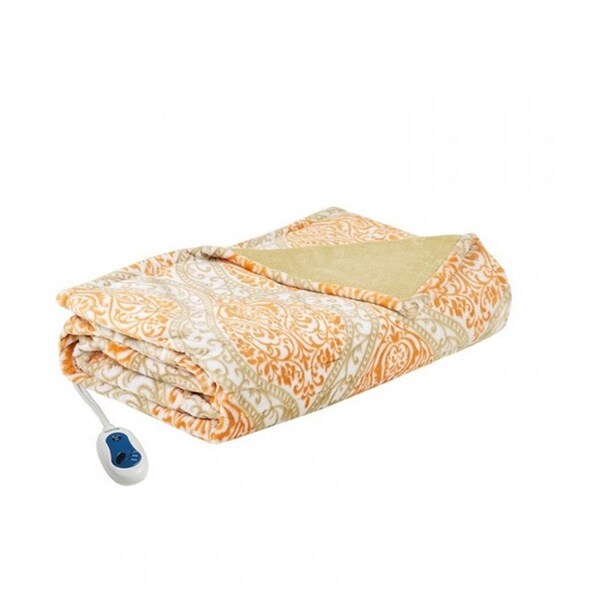 Beautyrest 60 x 70 in. Senna Heated Print Plush Throw Orange BR54